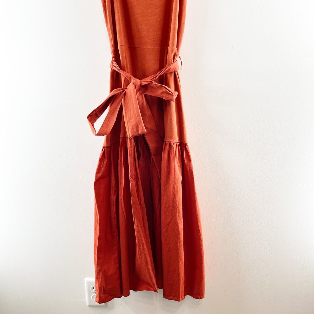 Nation LTD Everly Frilly Ruffle Strap Tiered Cotton Midi Dress Cayene Red Small - Picture 10 of 11